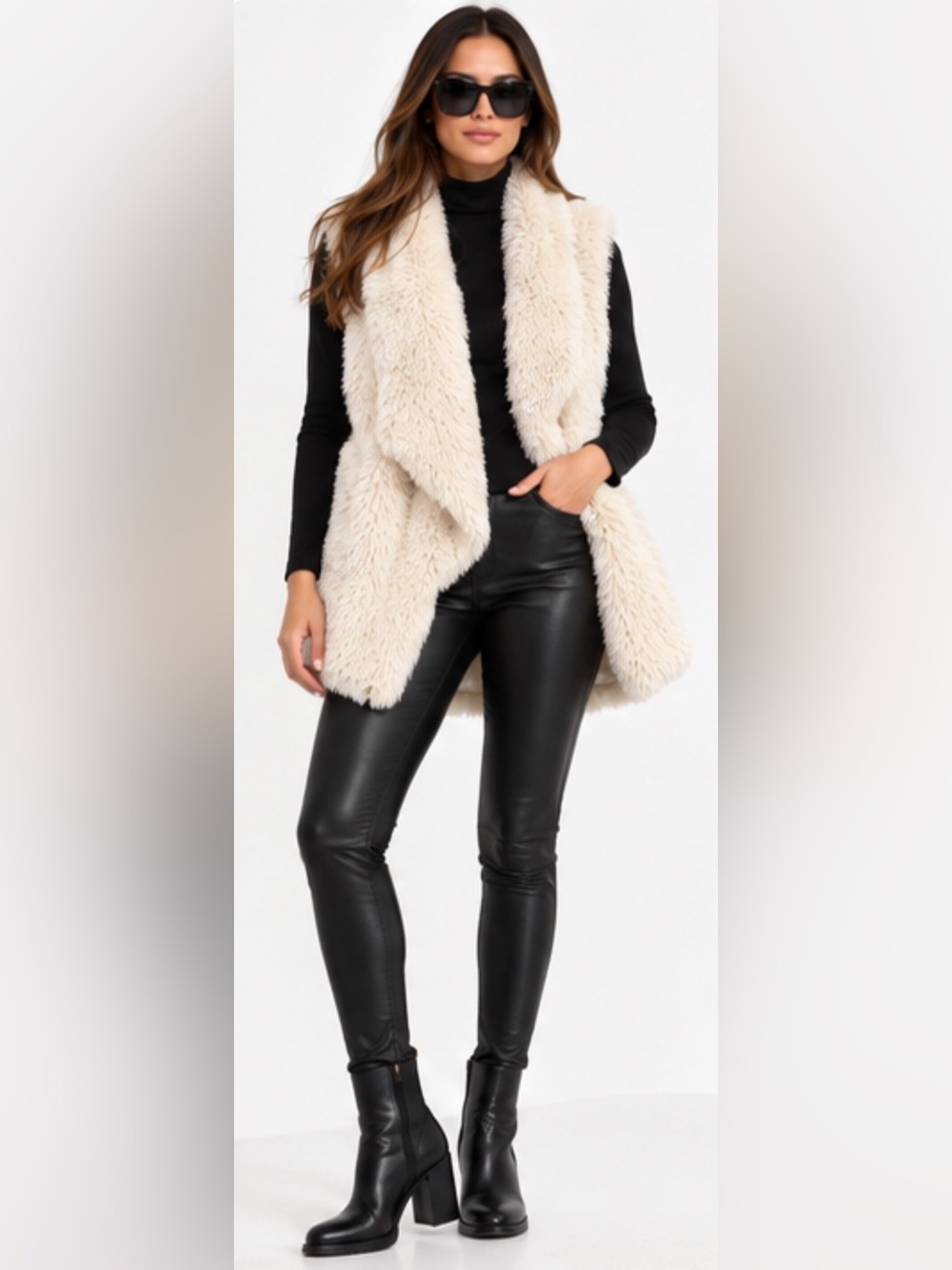 Calvin Klein Ivory Faux Fur Waterfall Vest Size M